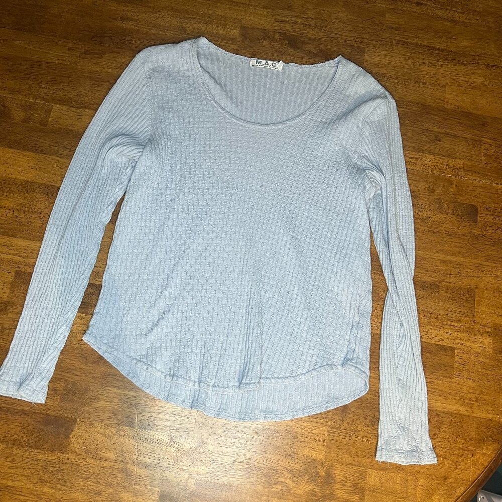 Y2K Vintage Coquette Fairy MAC Textured Scoop Neck Baby Blue Long Sleeve M